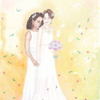 Frannie and Elaine as bride and bride